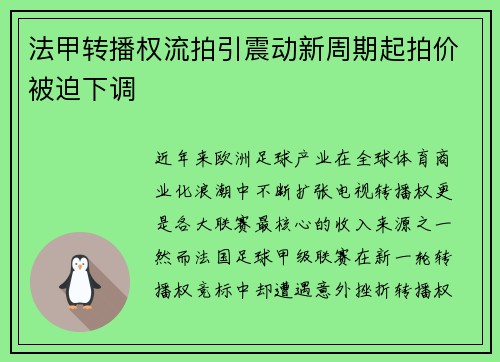 法甲转播权流拍引震动新周期起拍价被迫下调 法甲转播权流拍引震动新周期起拍价被迫下调